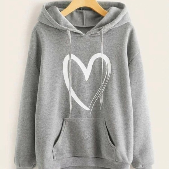 Sweaters - NWOT Grey hoodie with white heart